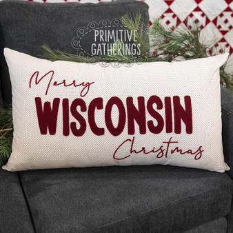 Merry Wisconsin Christmas Pillow PRI-2131